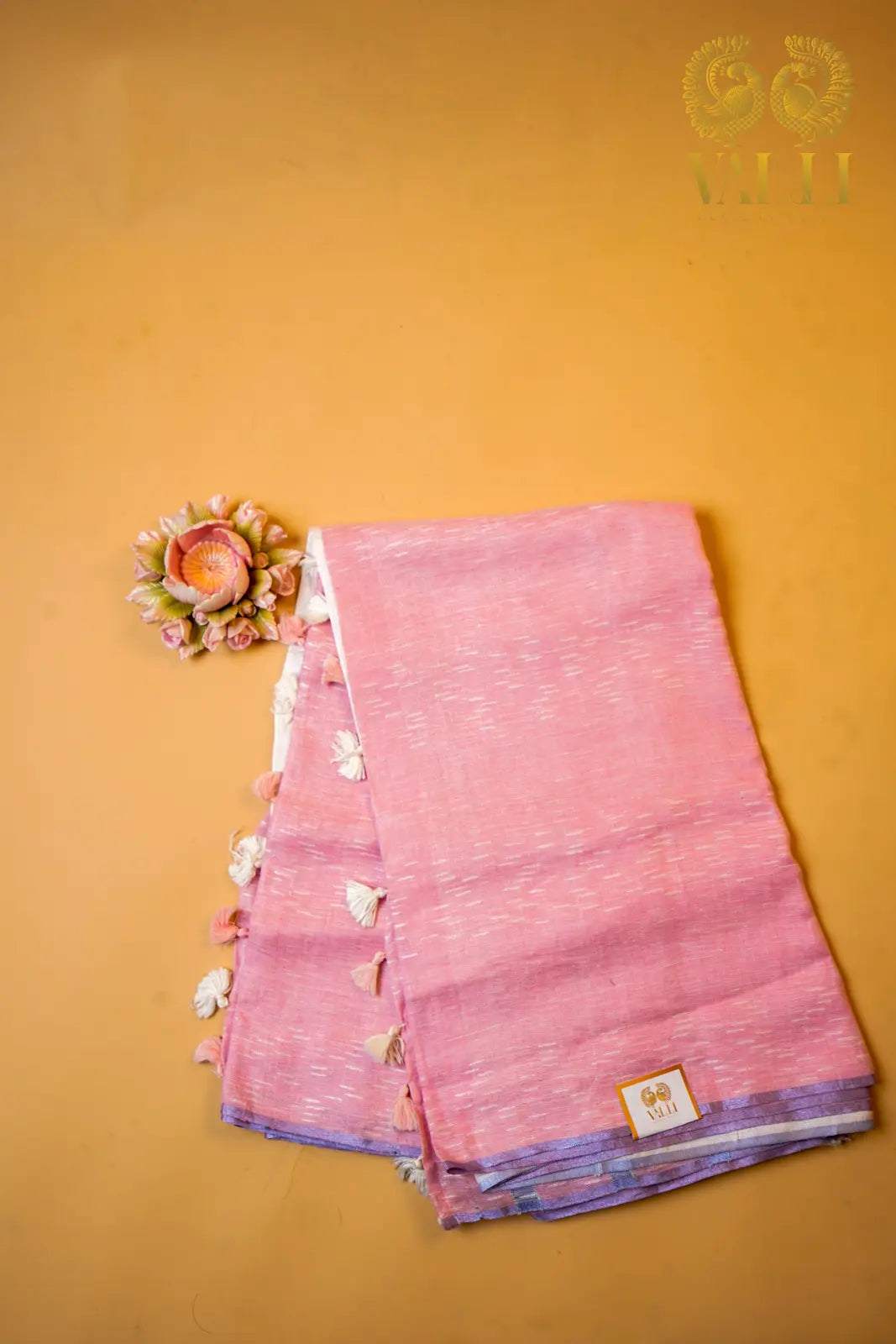 Baby Pink Linen Saree with White Linen Blouse