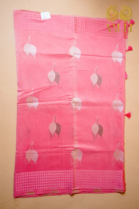 Candy Pink Munga Silk Saree with Silver Leaf Motifs ✨