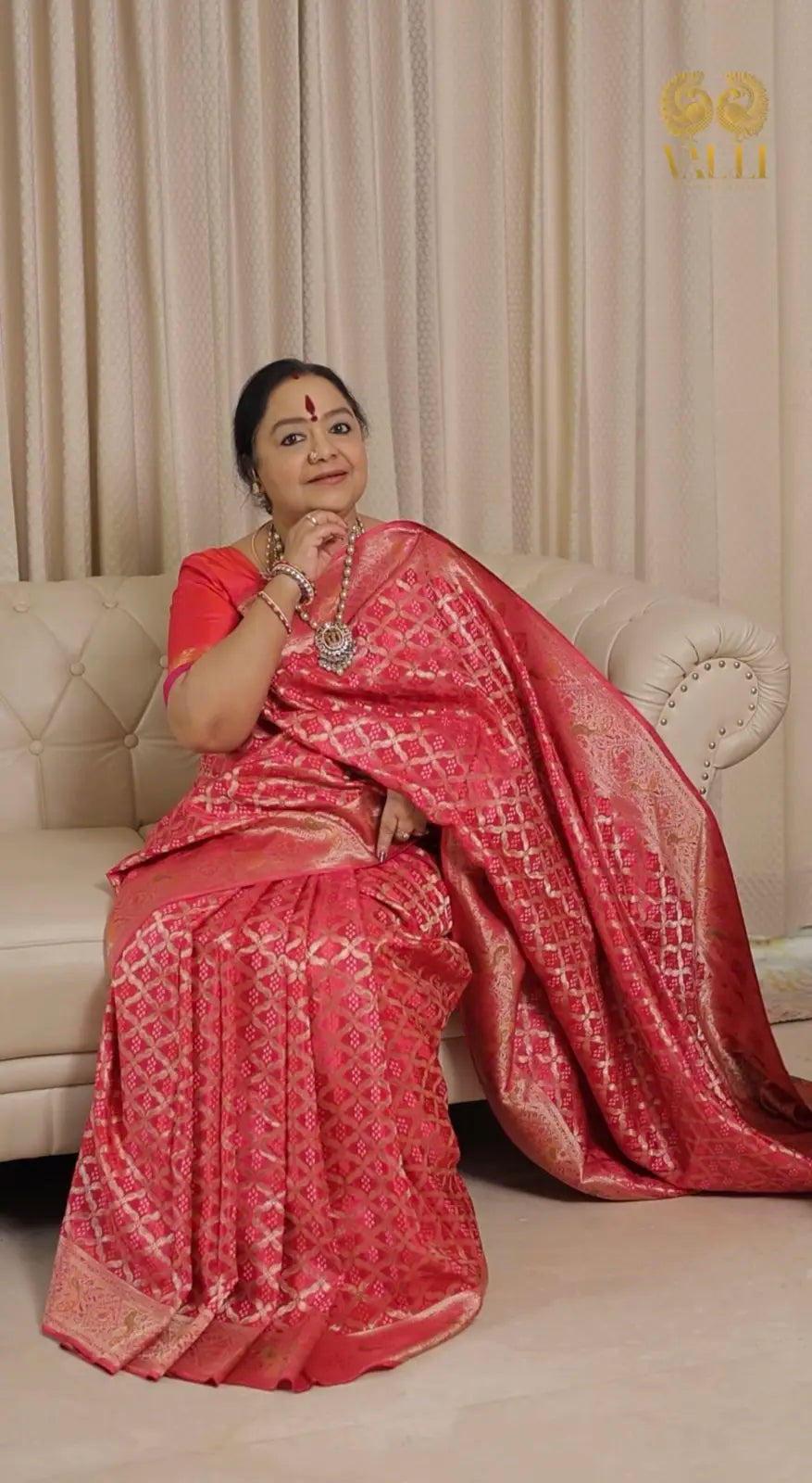 Rani pink bhandini brocade with rich Zari weave