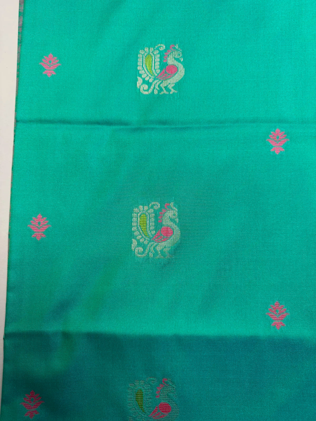 Peacock  motif soft silk Teal green Semi Silk Saree with Rich Jacquard Pallu