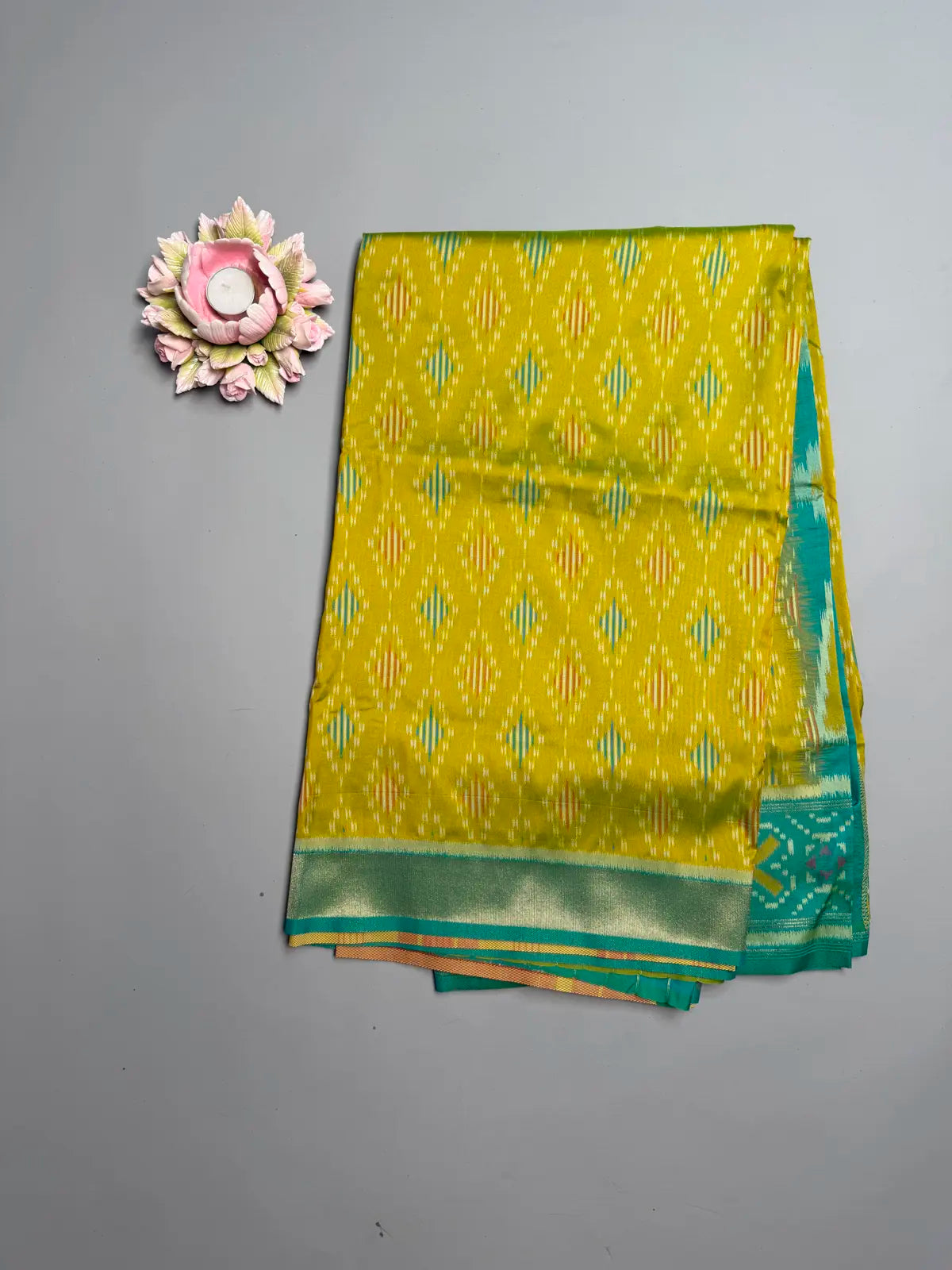 Parrot Green Pochampally Ikat Saree with Contrast Border