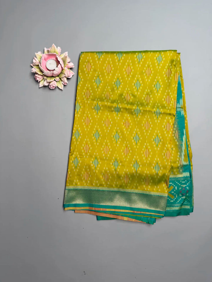 Parrot Green Pochampally Ikat Saree with Contrast Border