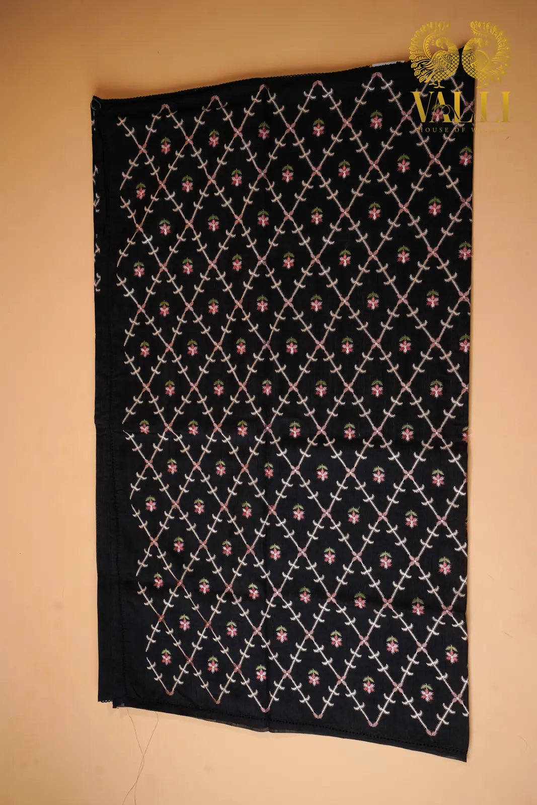 Midnight Black Embroidered matka silk  Saree