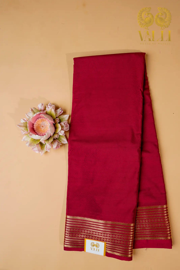 Crimson Red Semi Crepe Silk Saree with potli Zari Border