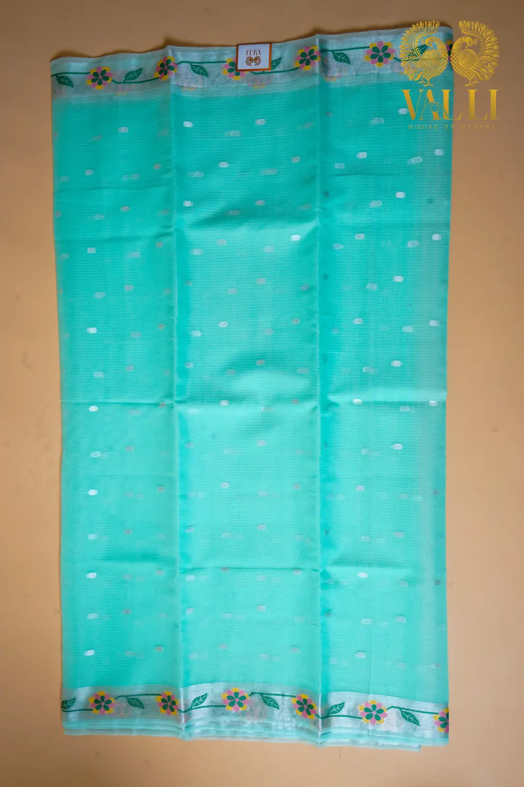 Aqua Mint Kota Saree with Floral Border