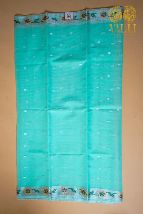 Aqua Mint Kota Saree with Floral Border