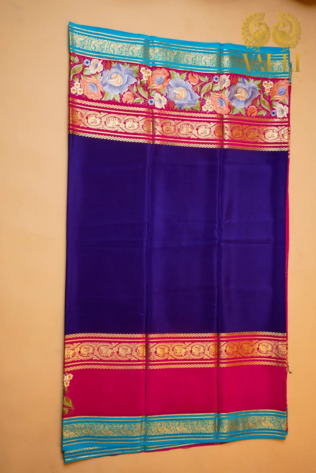 Pure Mysore Crepe Silk Saree – Royal Purple with Bentex Embroidery Border