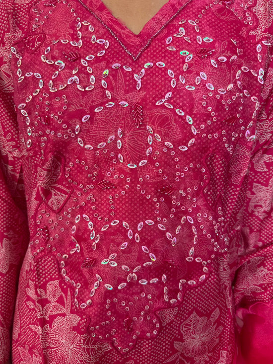 Pink Muslin Cotton Salwar Set with Appliqué Neck Work