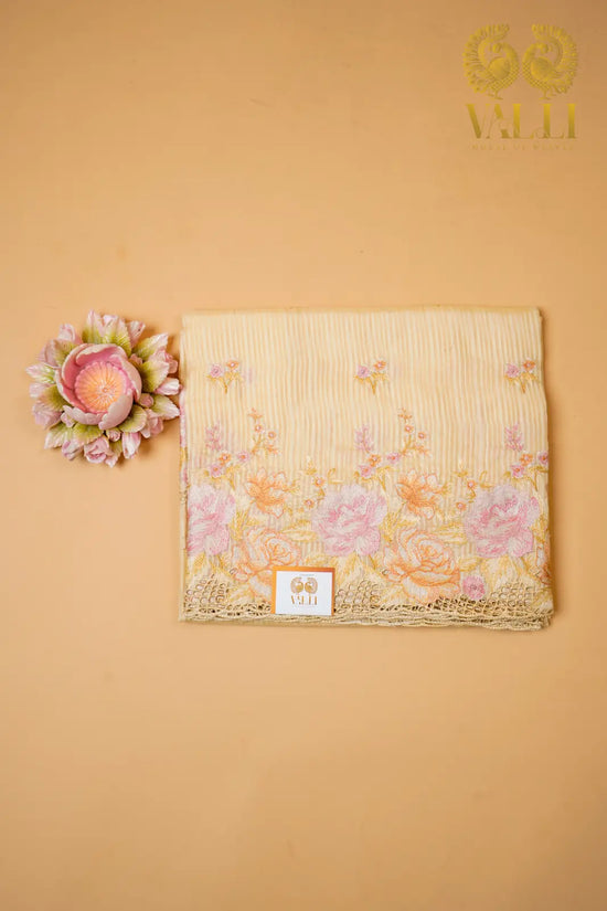 Pure Sandal Mul Organza Saree with Embroidery & Cutwork