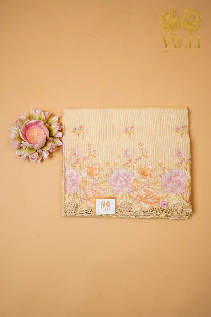 Pure Sandal Mul Organza Saree with Embroidery & Cutwork