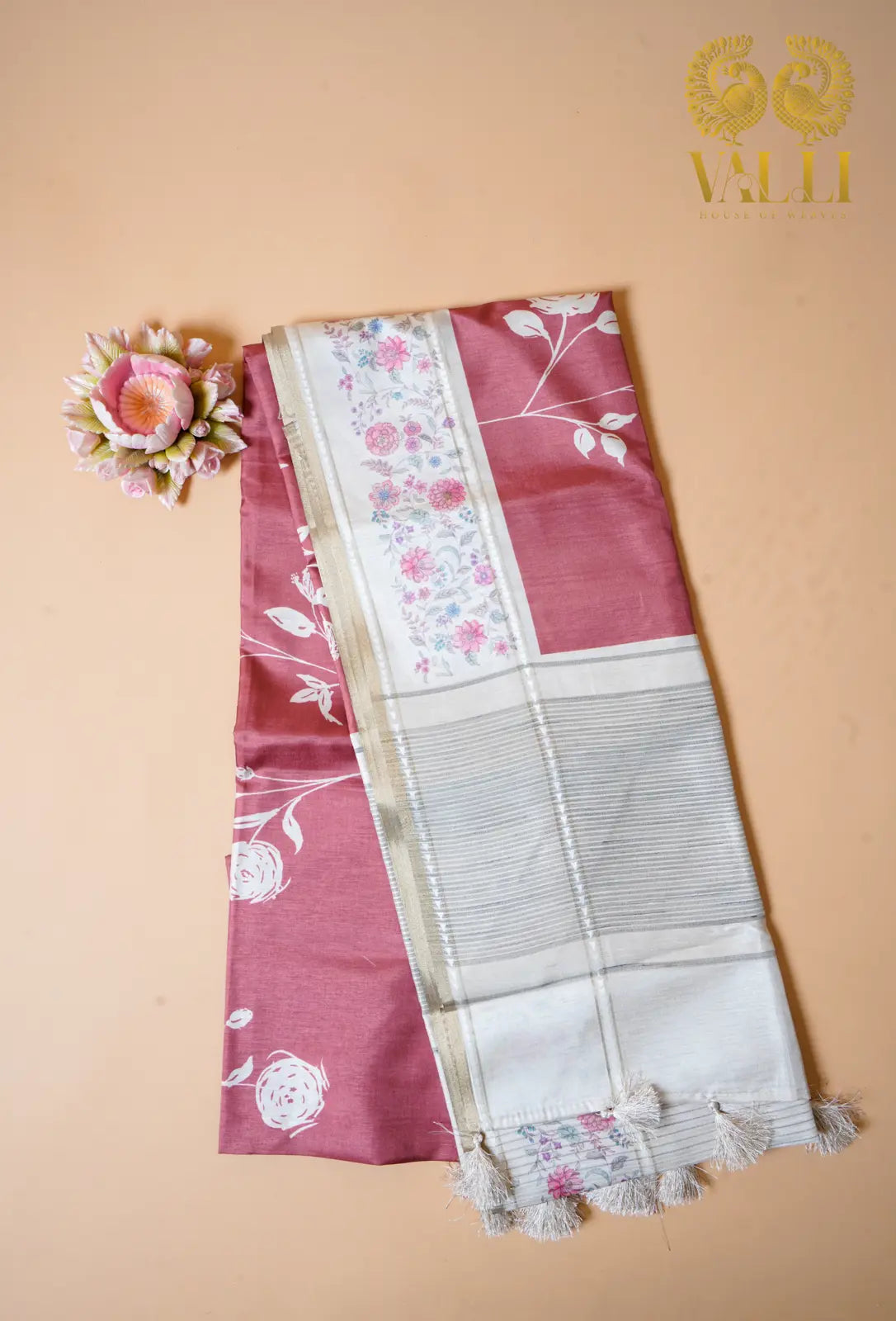 Peach tussar saree digital print 
