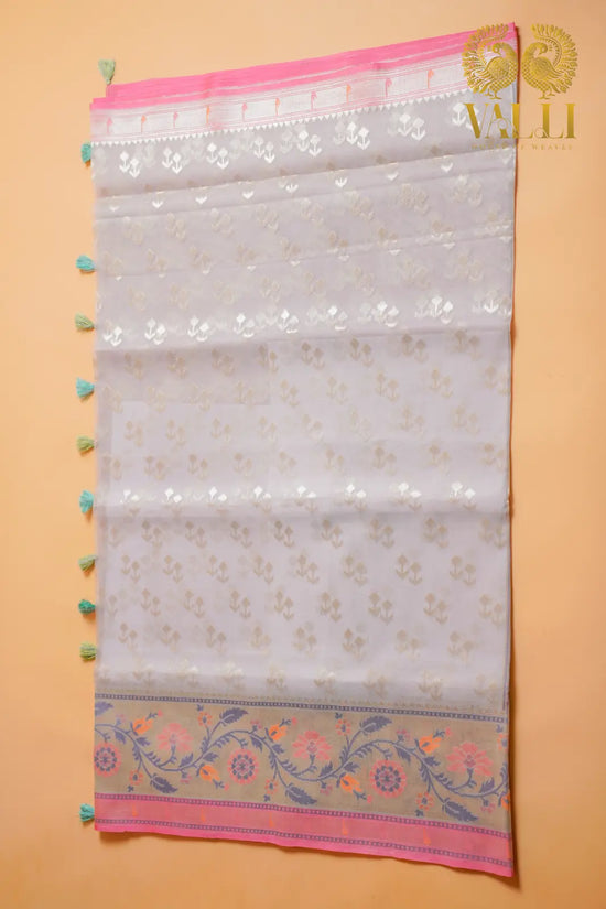 Pure Kora Organza Saree with Paithani & Muniya Border