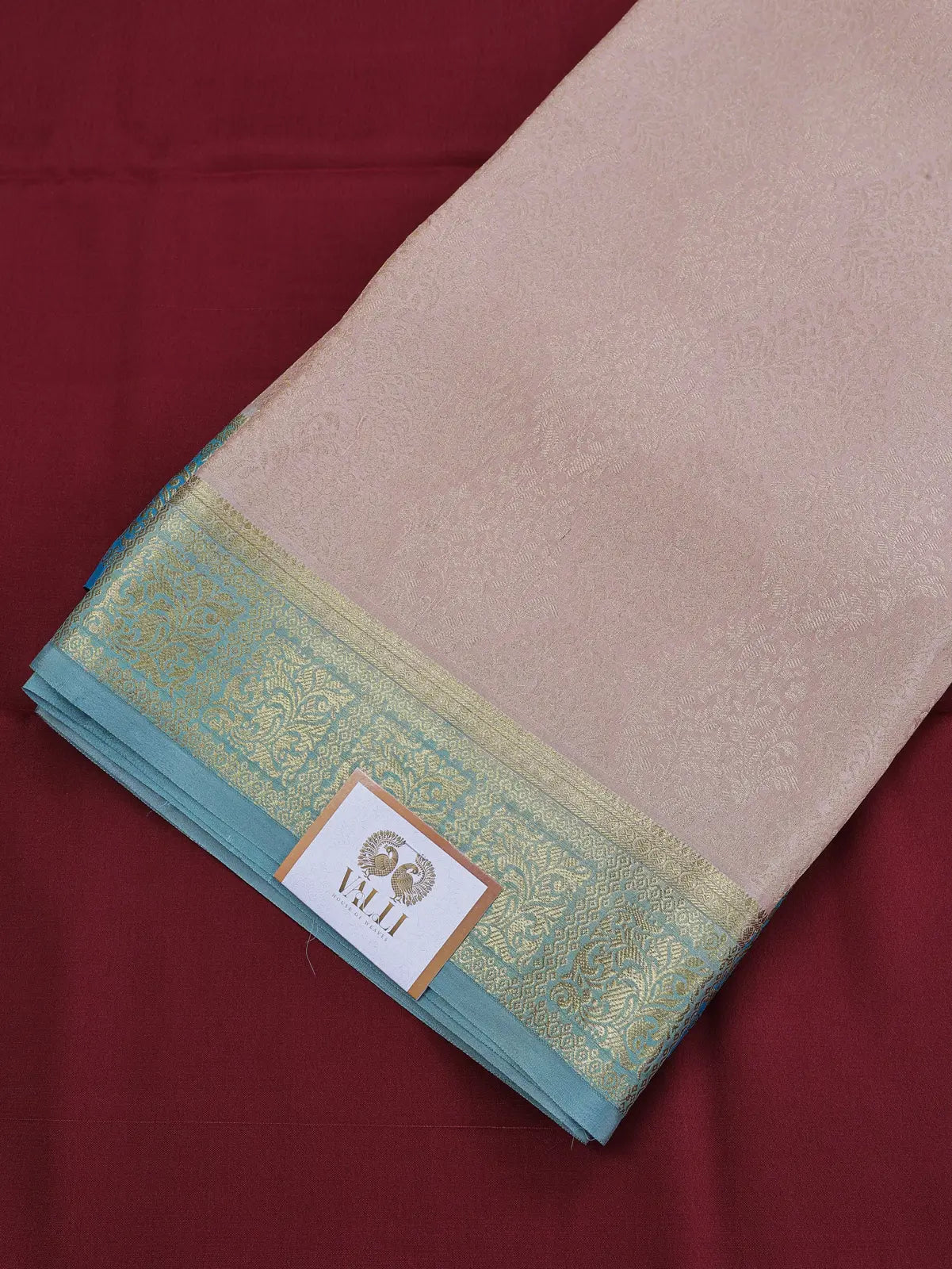 Brocade Mysore Silk Saree – Beige with Sea Green Contrast