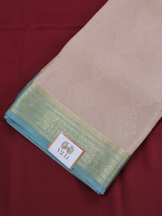 Brocade Mysore Silk Saree – Beige with Sea Green Contrast