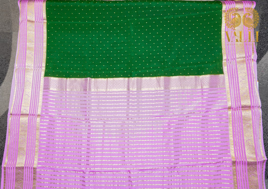 Emerald Green 120 GSM Pure Mysore Crepe Silk Saree with Baby Pink Contrast Border & Pallu