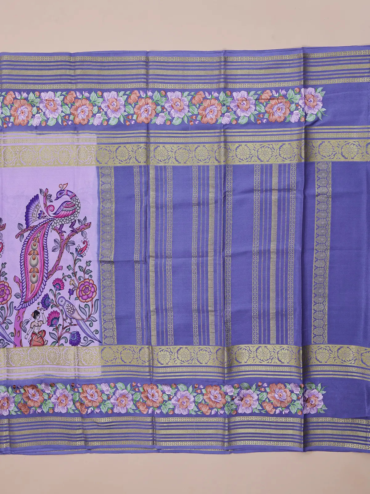 Pure Crepe Kalamkari Embroidery - Lavender
