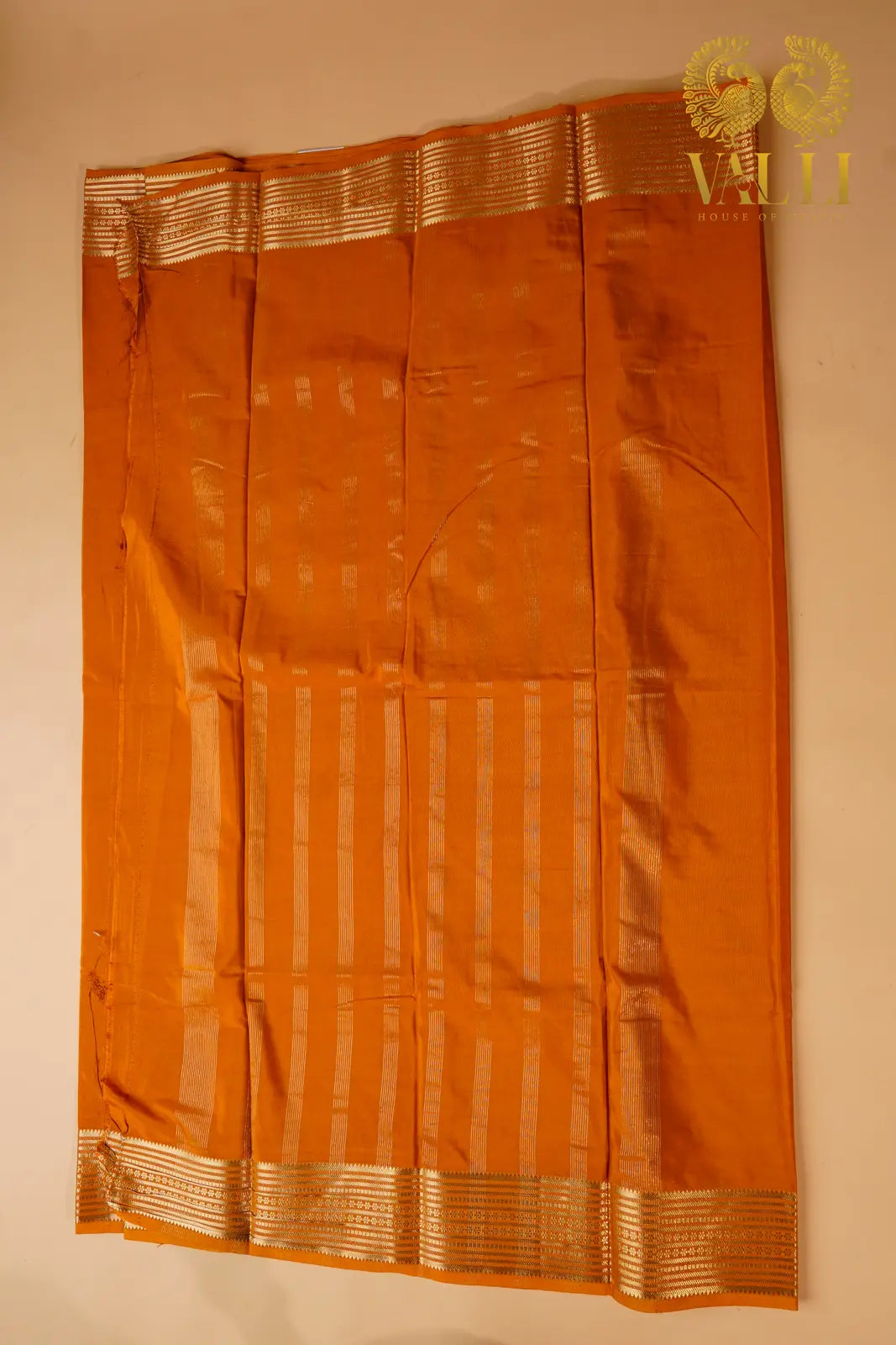Sunset Orange Semi Crepe Silk Saree with potli Zari Border