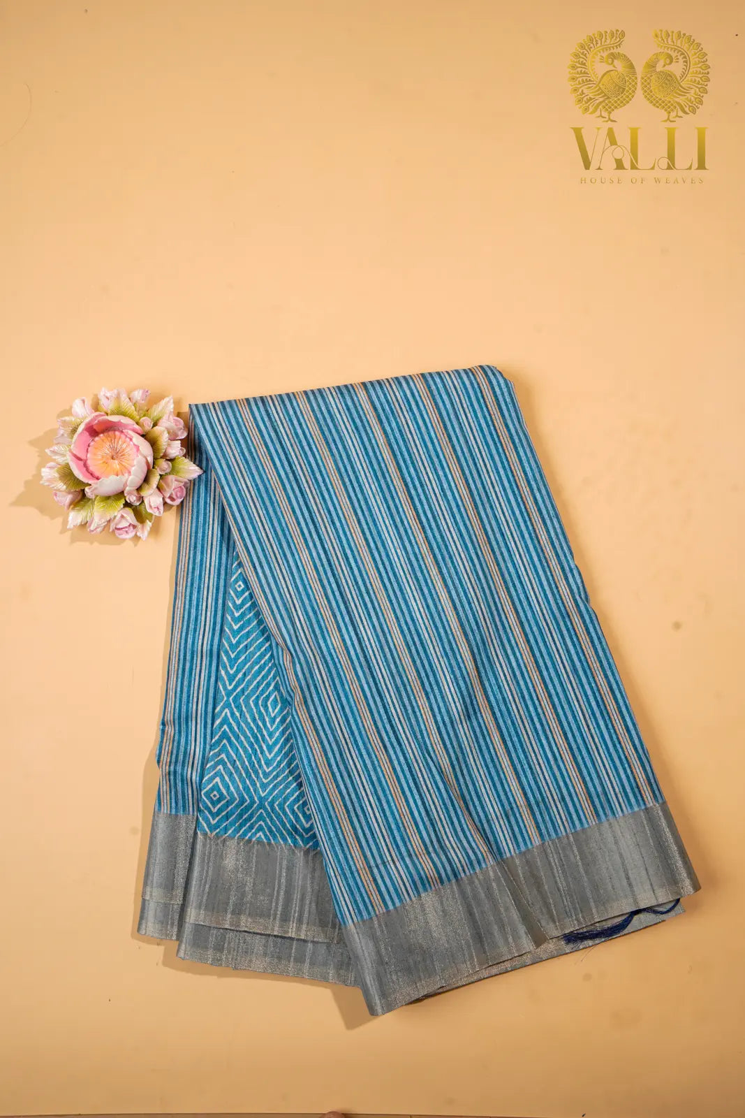 Blue Dola Silk Striped Saree