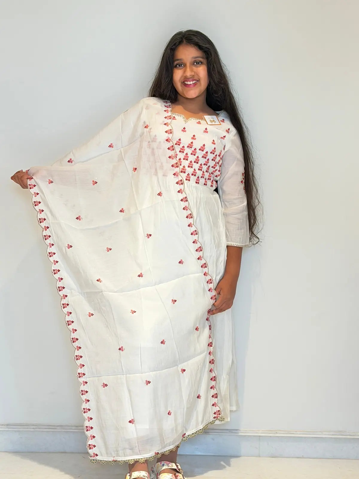 White mul Chanderi salwar set Anarkali pattern set
