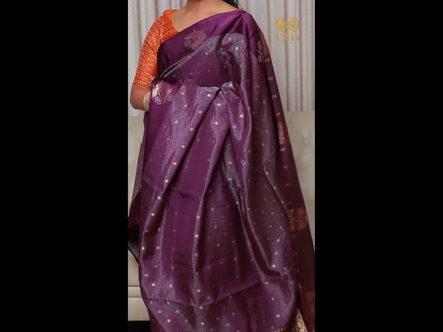 Pure  Banarasi crepe  tissue Saree with satin border purple 