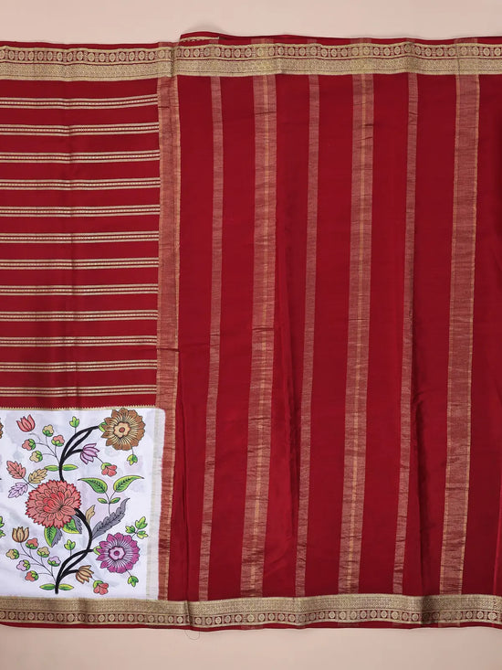 Pure Crepe Silk Kantha Work Saree – Red
