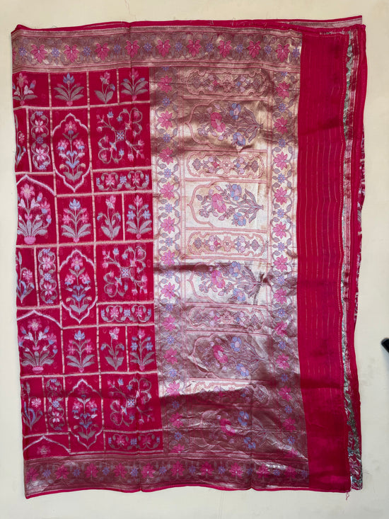 Rani Pink Organza Jaamdani Saree