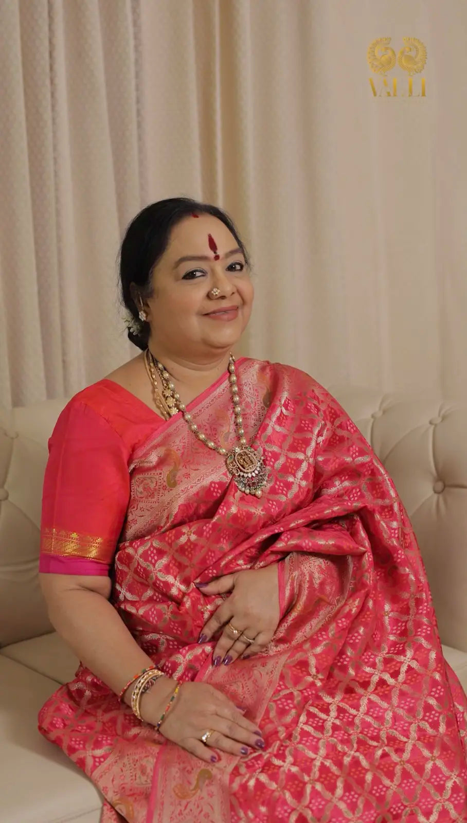 Rani pink bhandini brocade with rich Zari weave