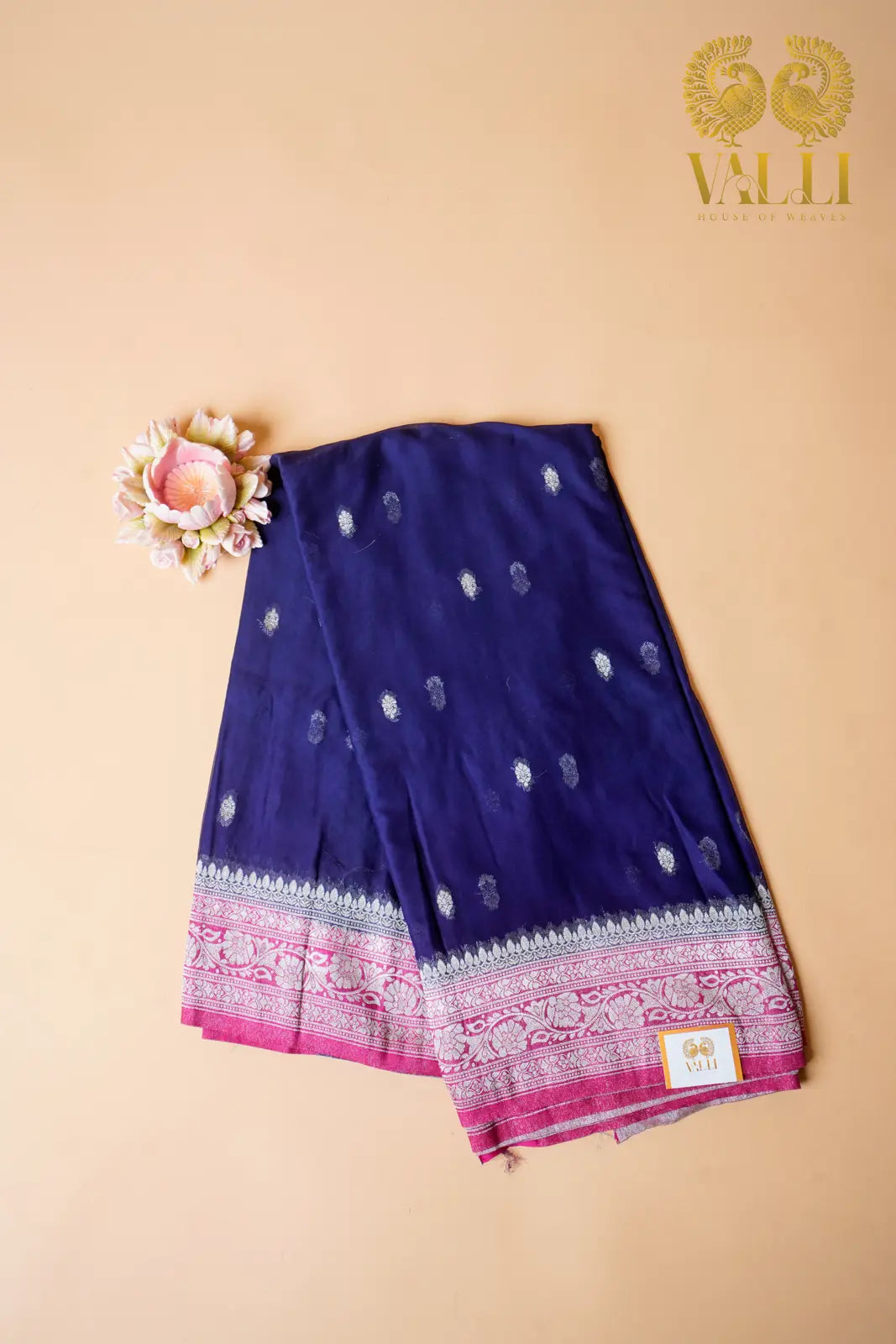 Dark Blue Chiffon Saree with Elegant Silver Contrast Border