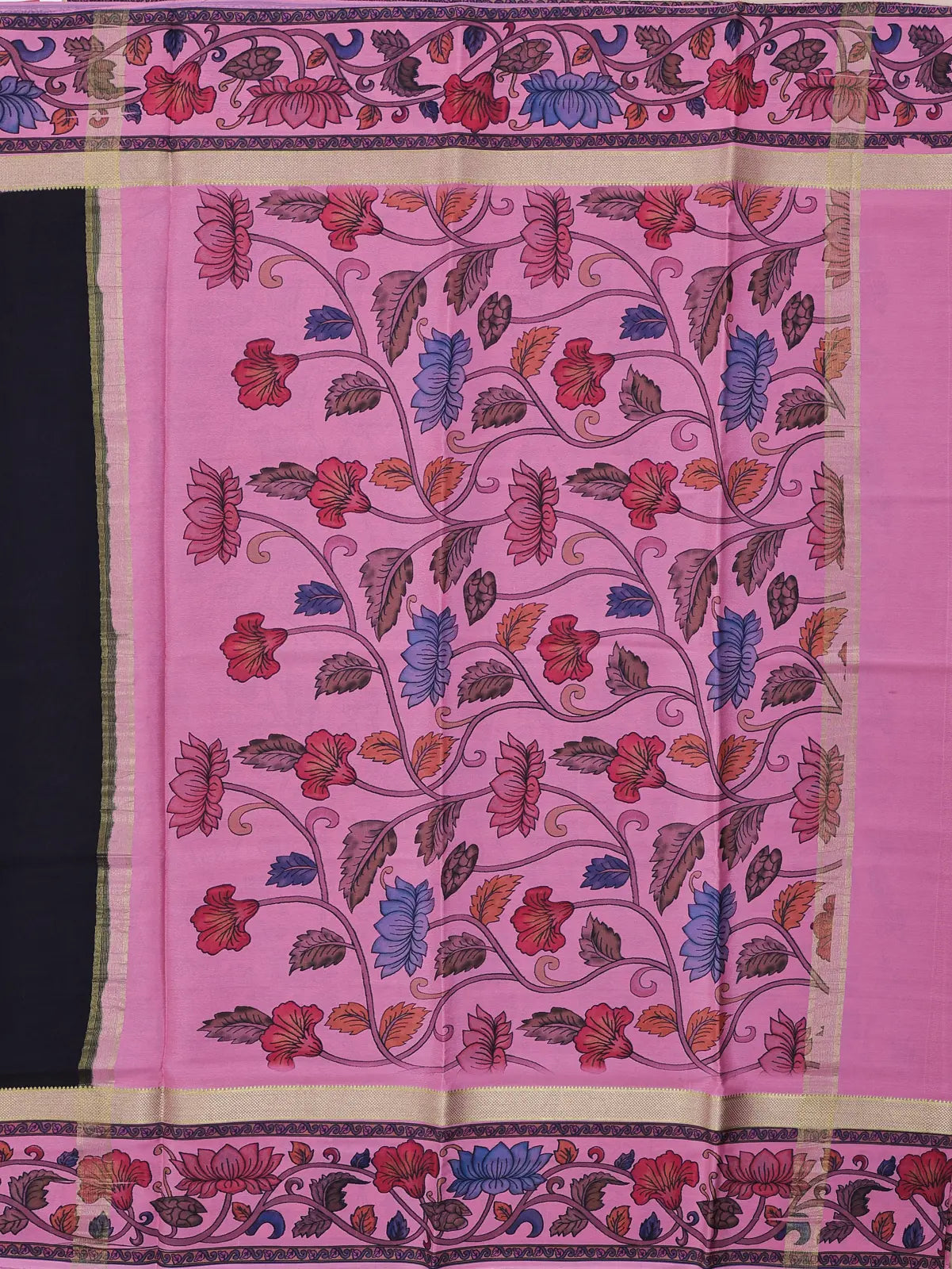 Pure Crepe Silk Saree with Kalamkari Border & Pallu