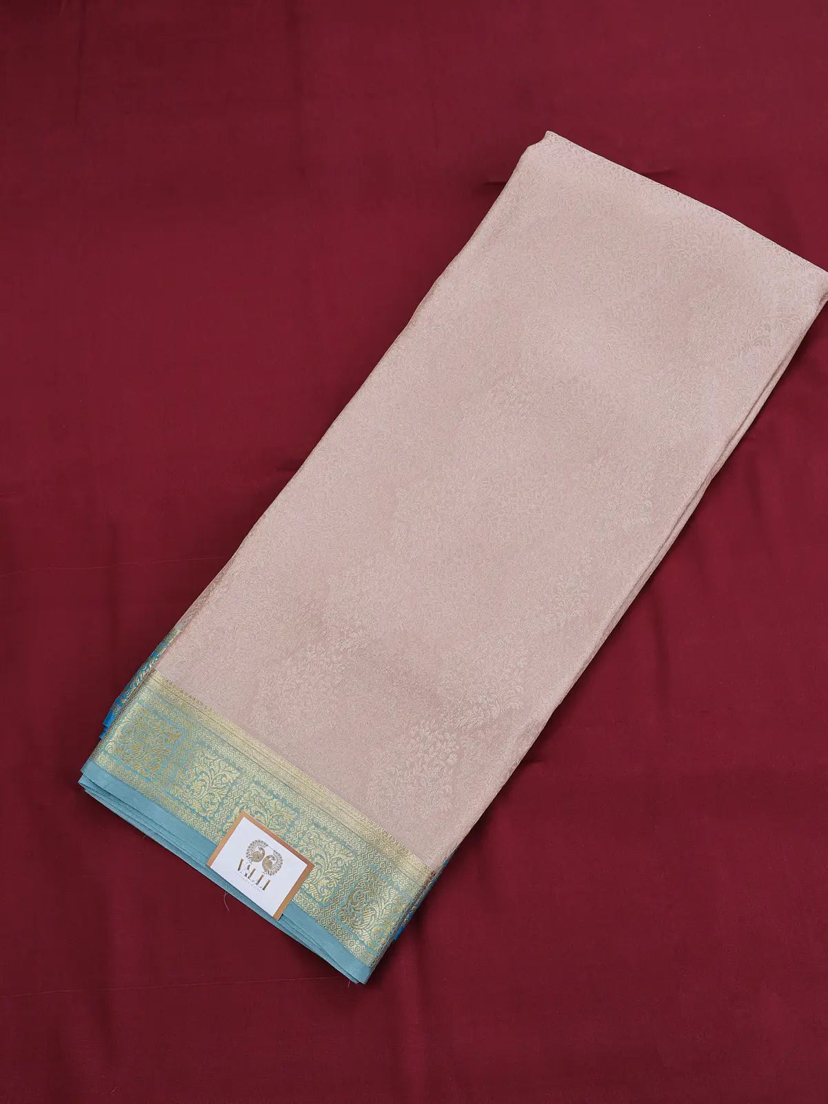 Brocade Mysore Silk Saree – Beige with Sea Green Contrast
