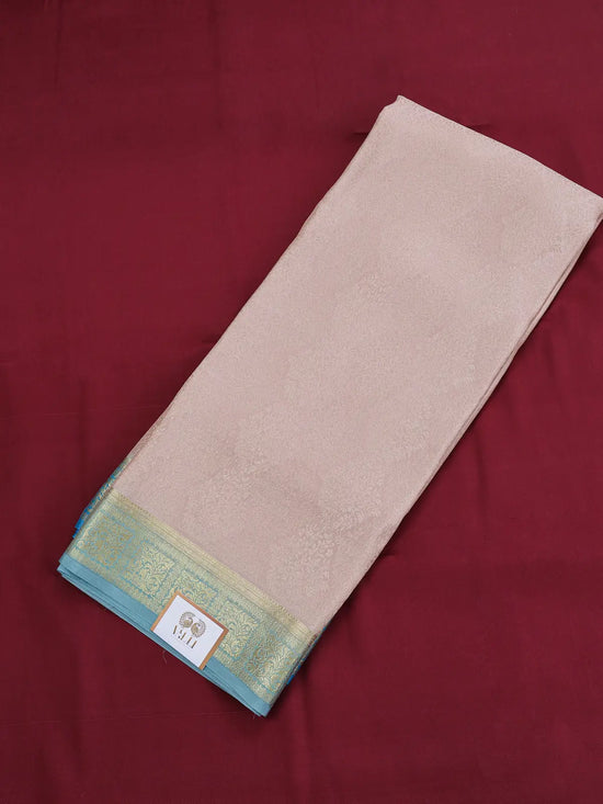 Brocade Mysore Silk Saree – Beige with Sea Green Contrast