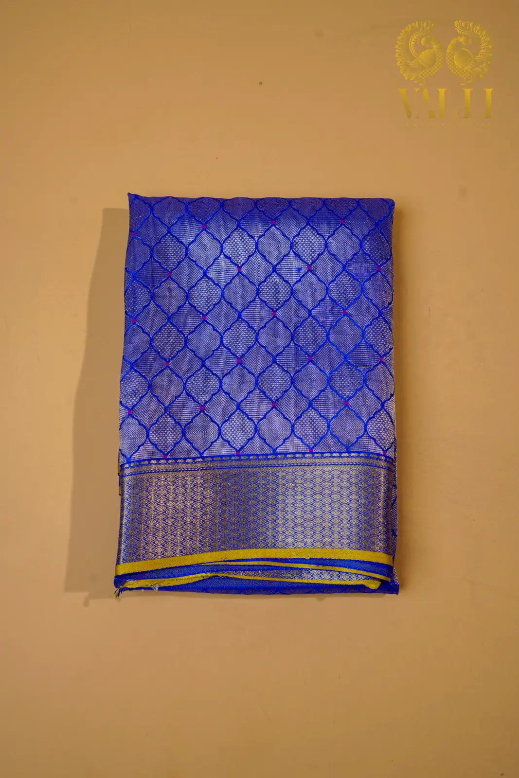 Ink Blue Banarasi Crepe Silk Saree with Yellow Selvage