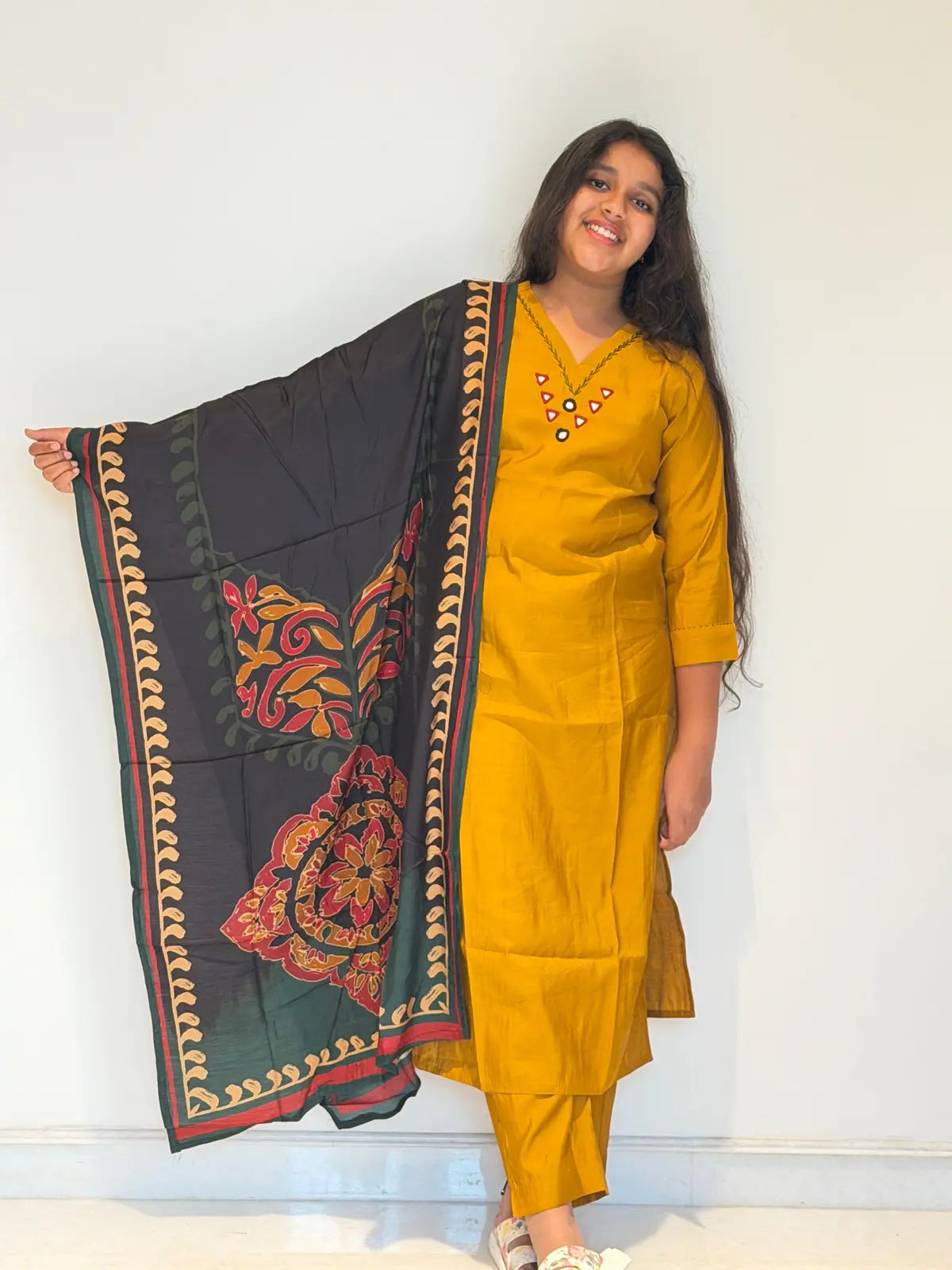 Mustard ajrakh salwar set