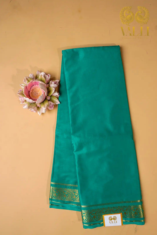 Emerald Green Crepe Silk Saree with Mango Zari Border