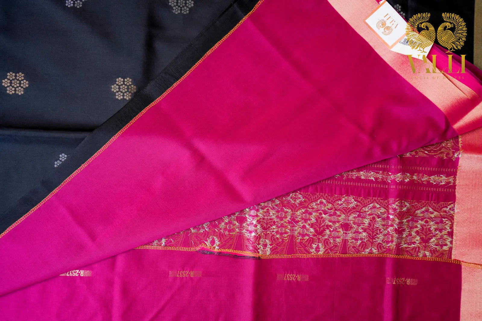 Flower Soft Silk  black selveged with pink 