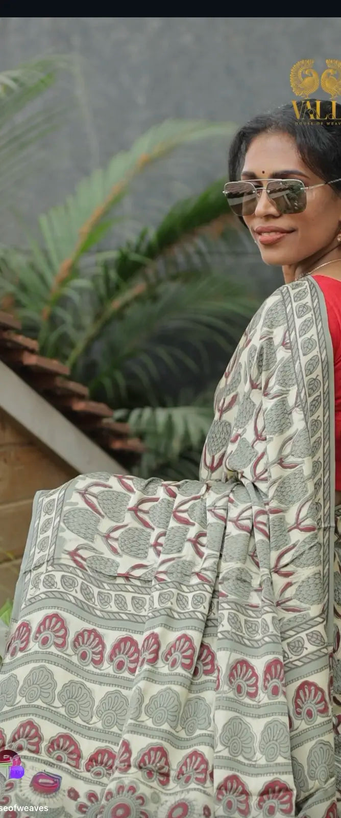 Ajrakh Modal Silk Saree grey flower 