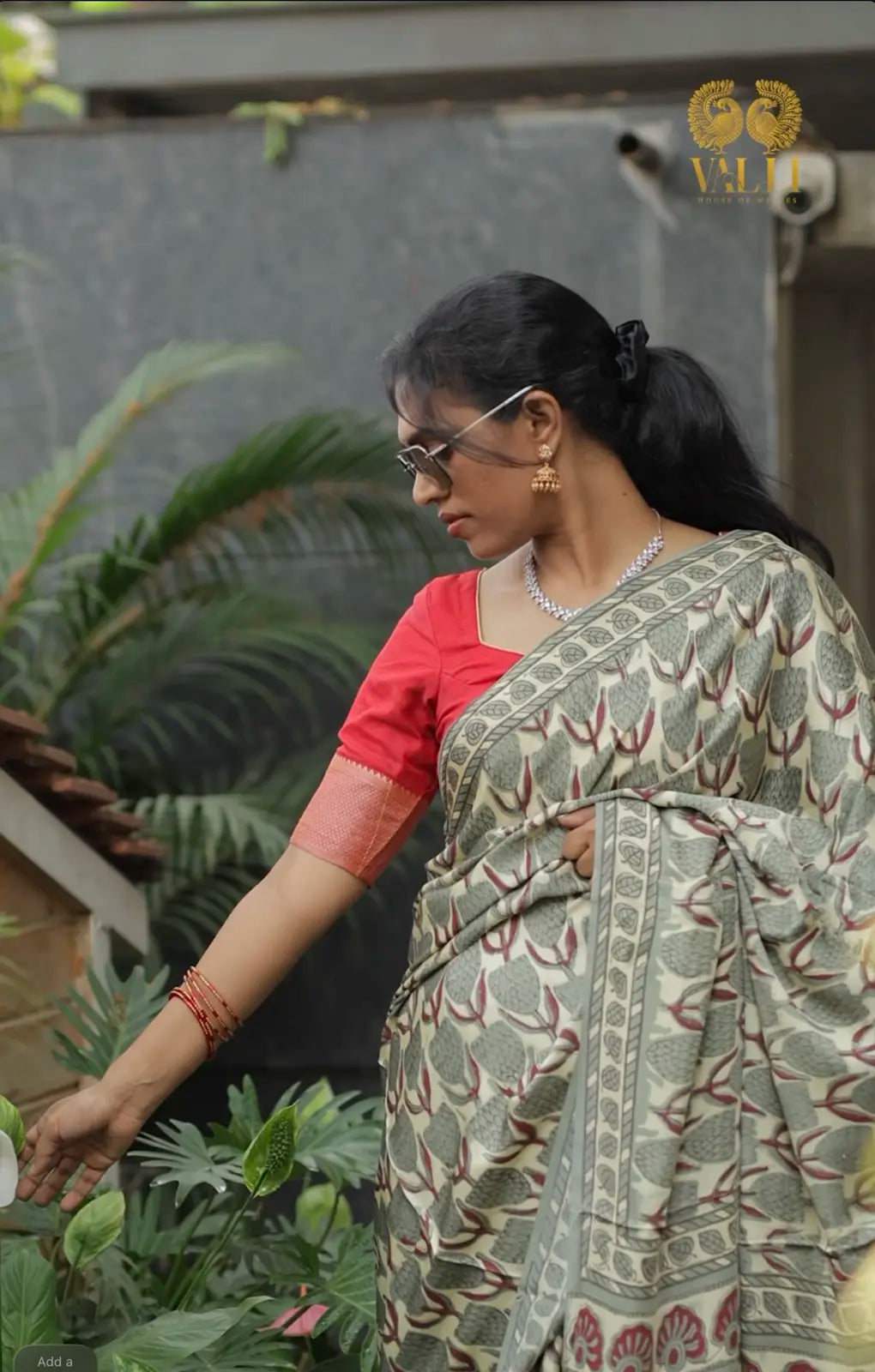 Ajrakh Modal Silk Saree grey flower 
