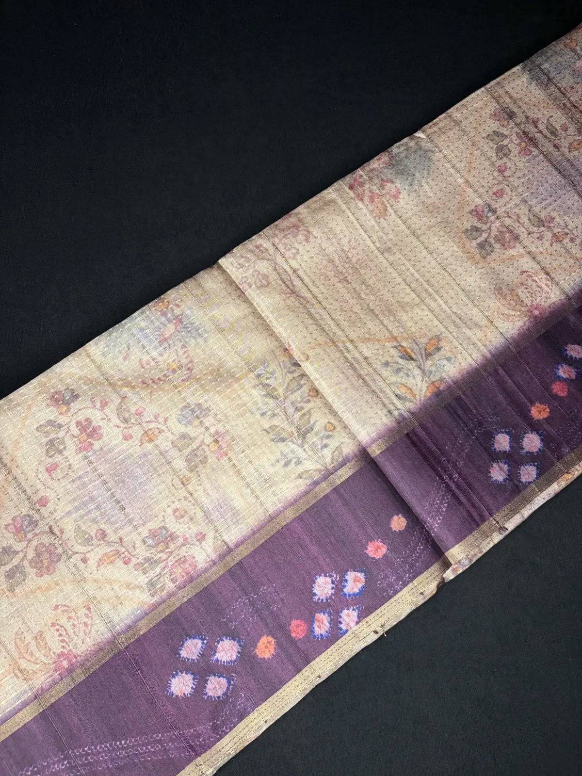 Eco print tussar saree beige + purple 