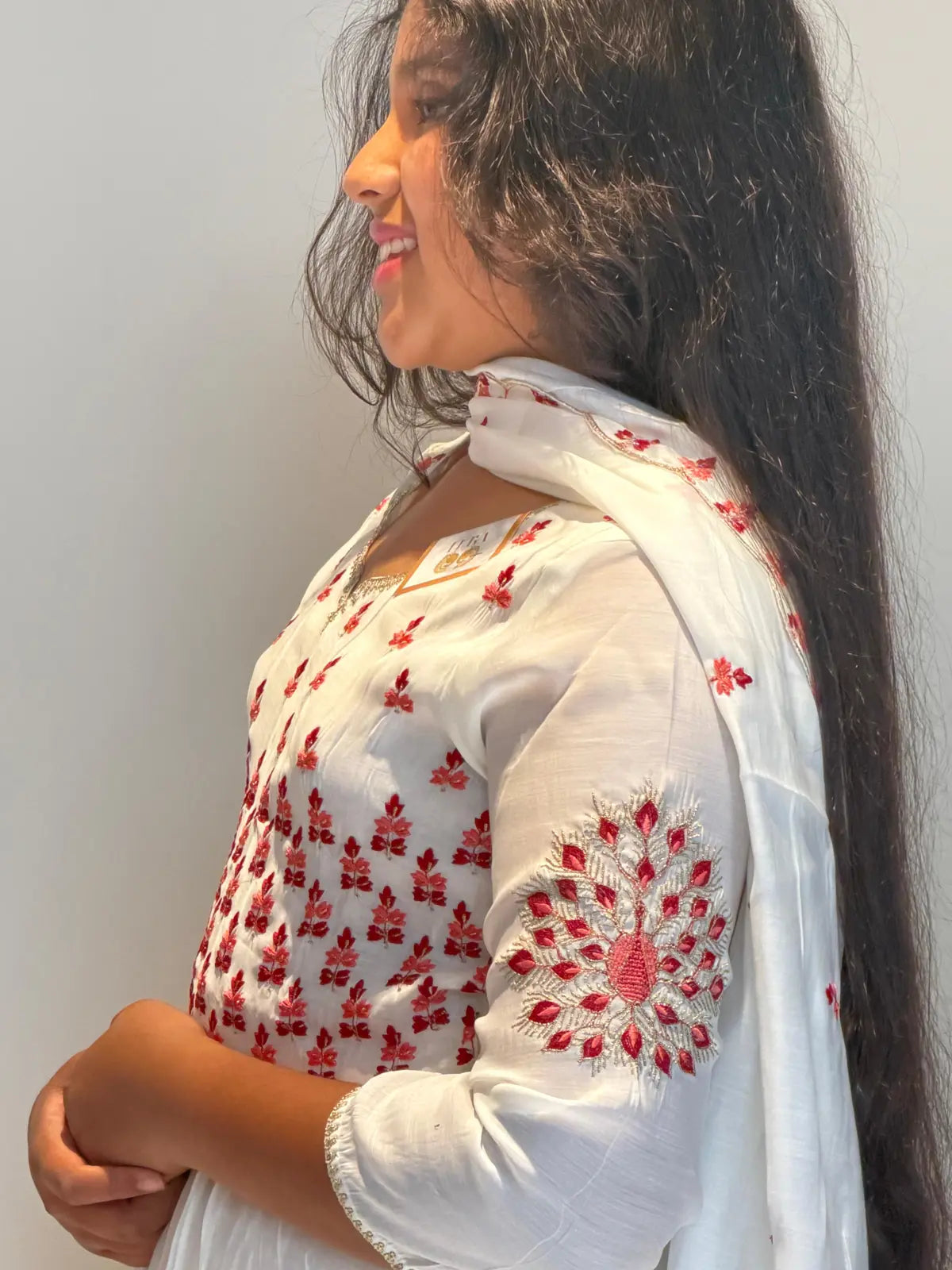 White mul Chanderi salwar set Anarkali pattern set
