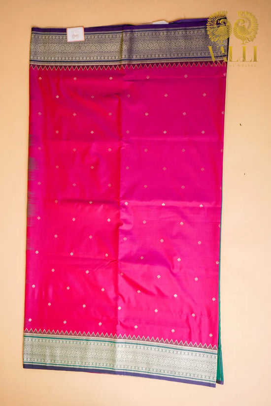 Rani Pink Kanchi Soft Silk Saree with Bottle Green Contrast Border