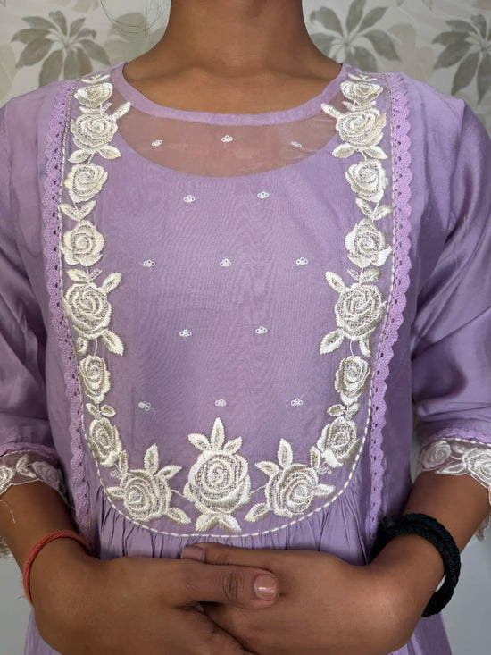 Lavender Salwar Set with Floral Thread Embroidery