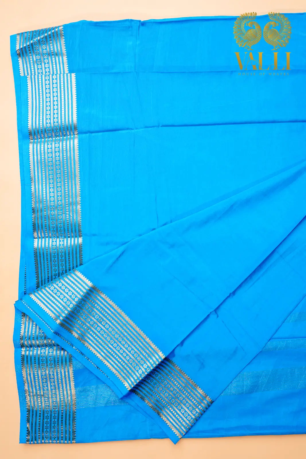 Sky Blue Semi Crepe Silk Saree with potli Zari Border