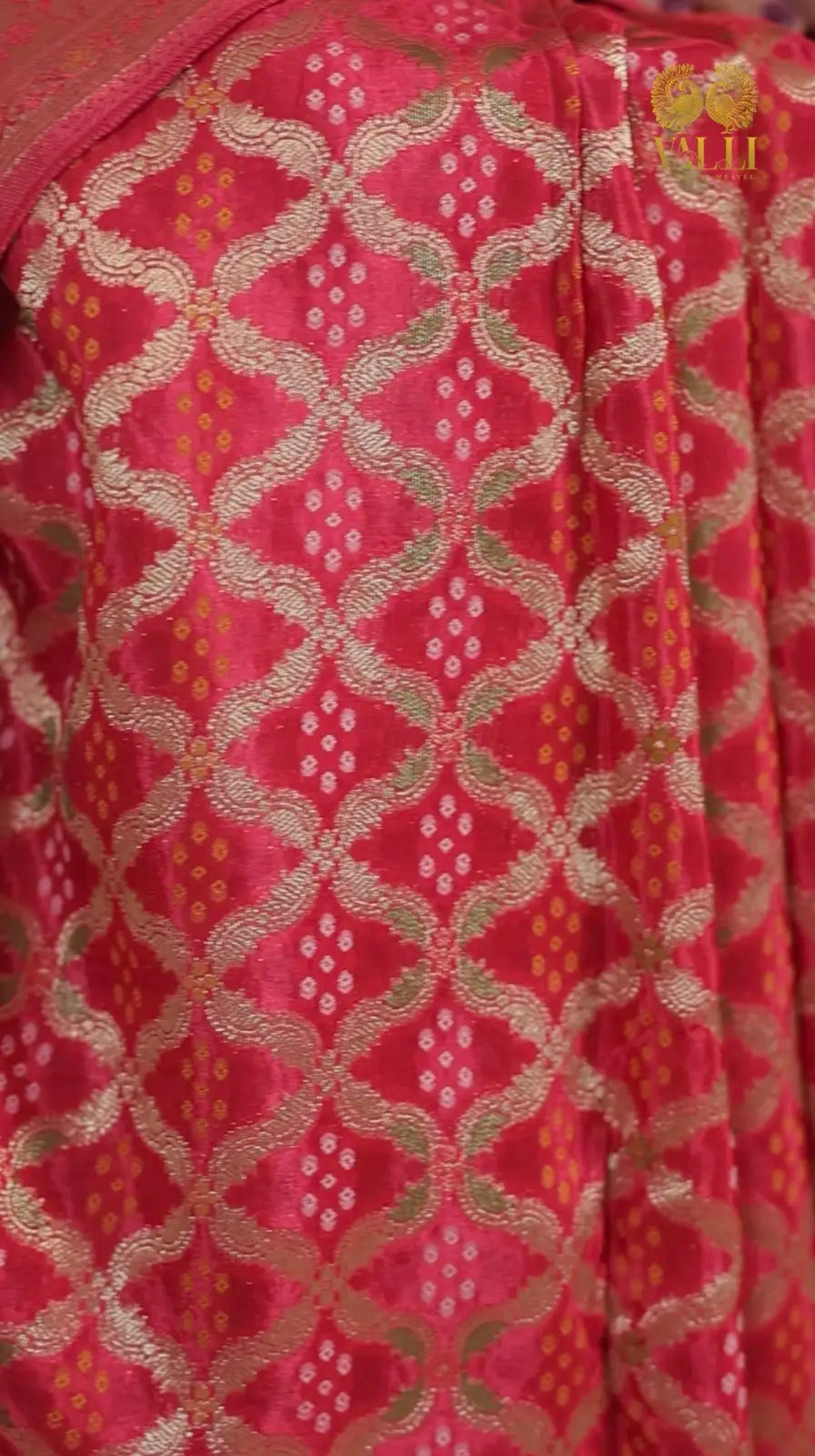 Rani pink bhandini brocade with rich Zari weave