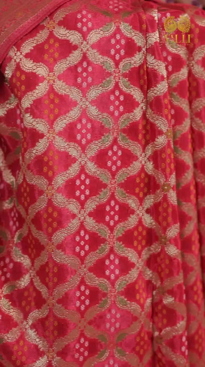 Rani pink bhandini brocade with rich Zari weave
