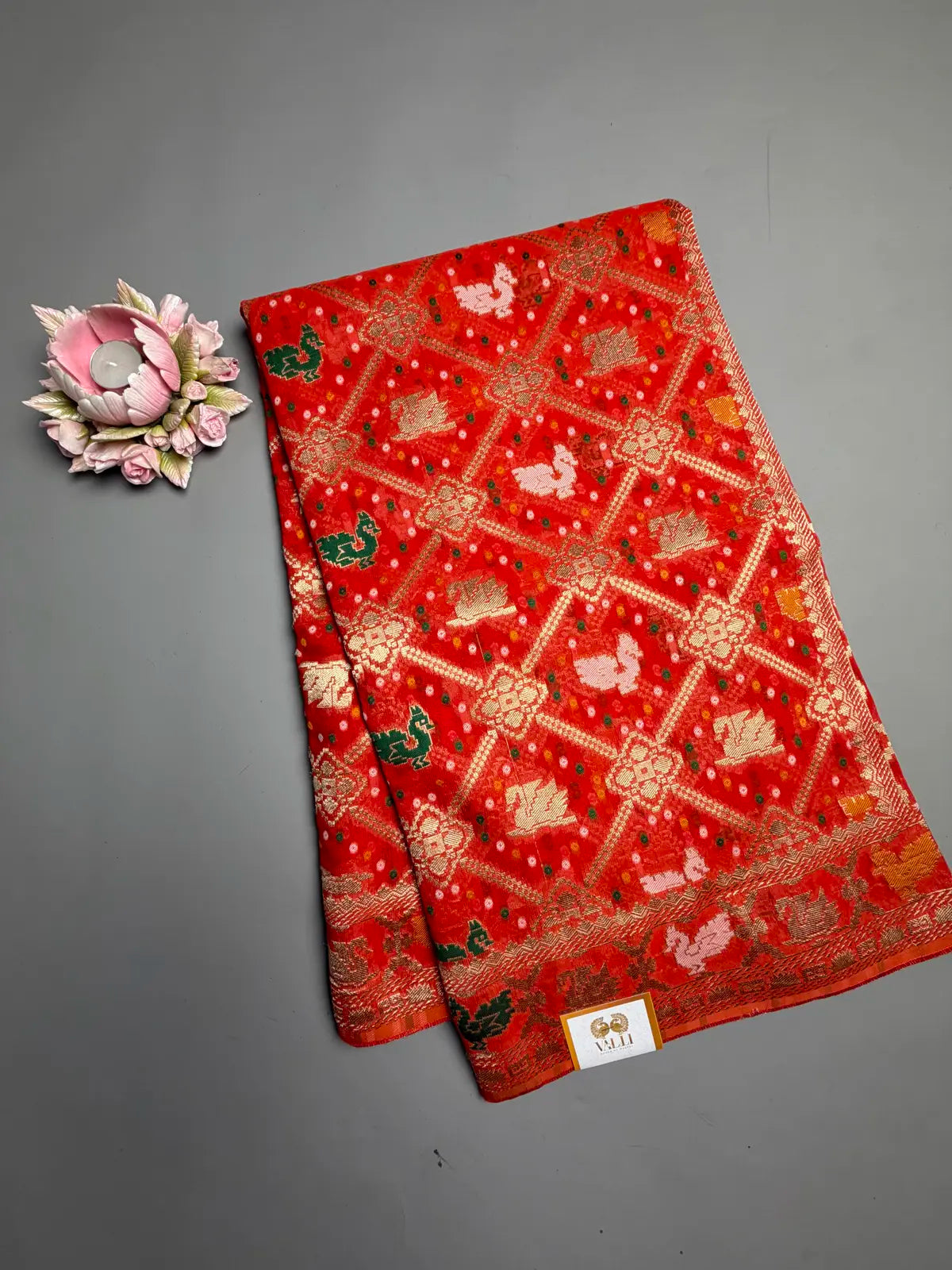 Vibrant Orange Banarasi Georgette Silk Saree with Bird Jaal Weave