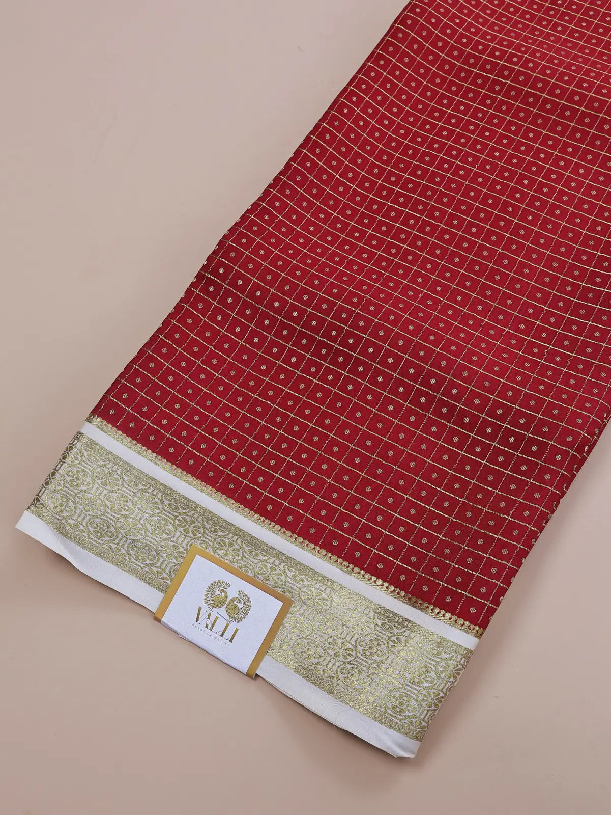Thousand Butta Red & White | Pure Crepe Silk Checks Saree