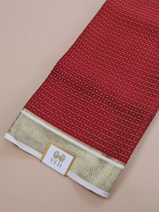 Thousand Butta Red & White | Pure Crepe Silk Checks Saree
