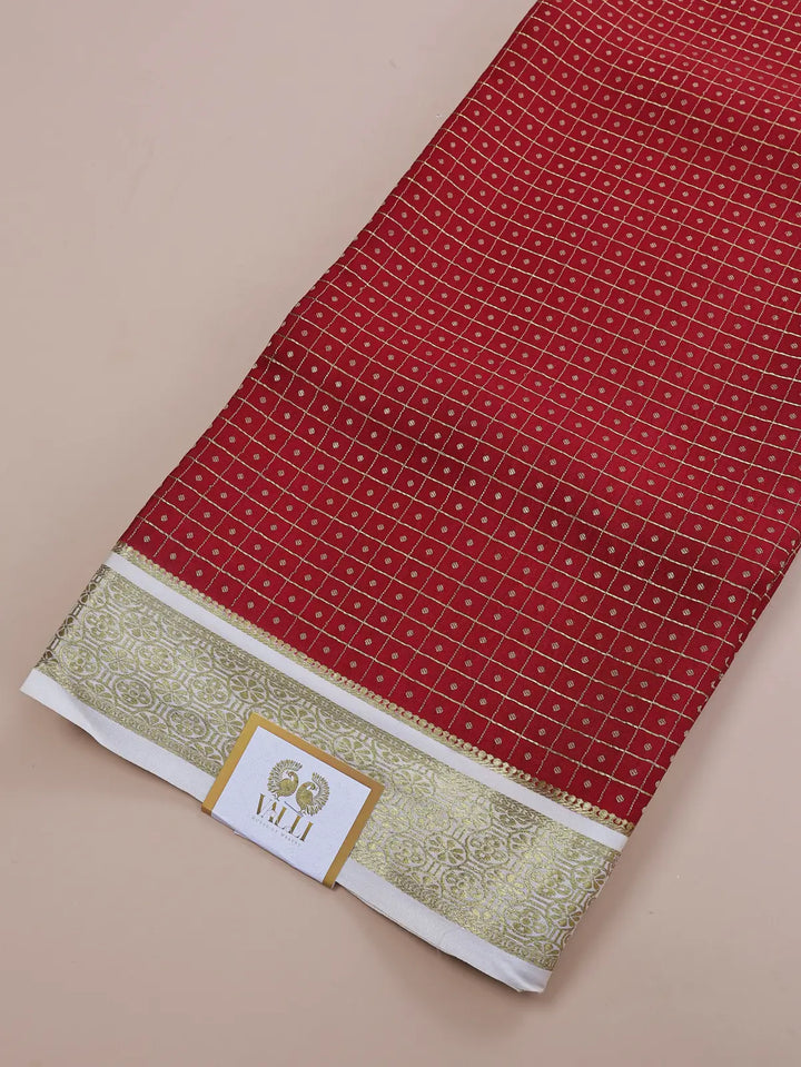 Thousand Butta Red & White | Pure Crepe Silk Checks Saree