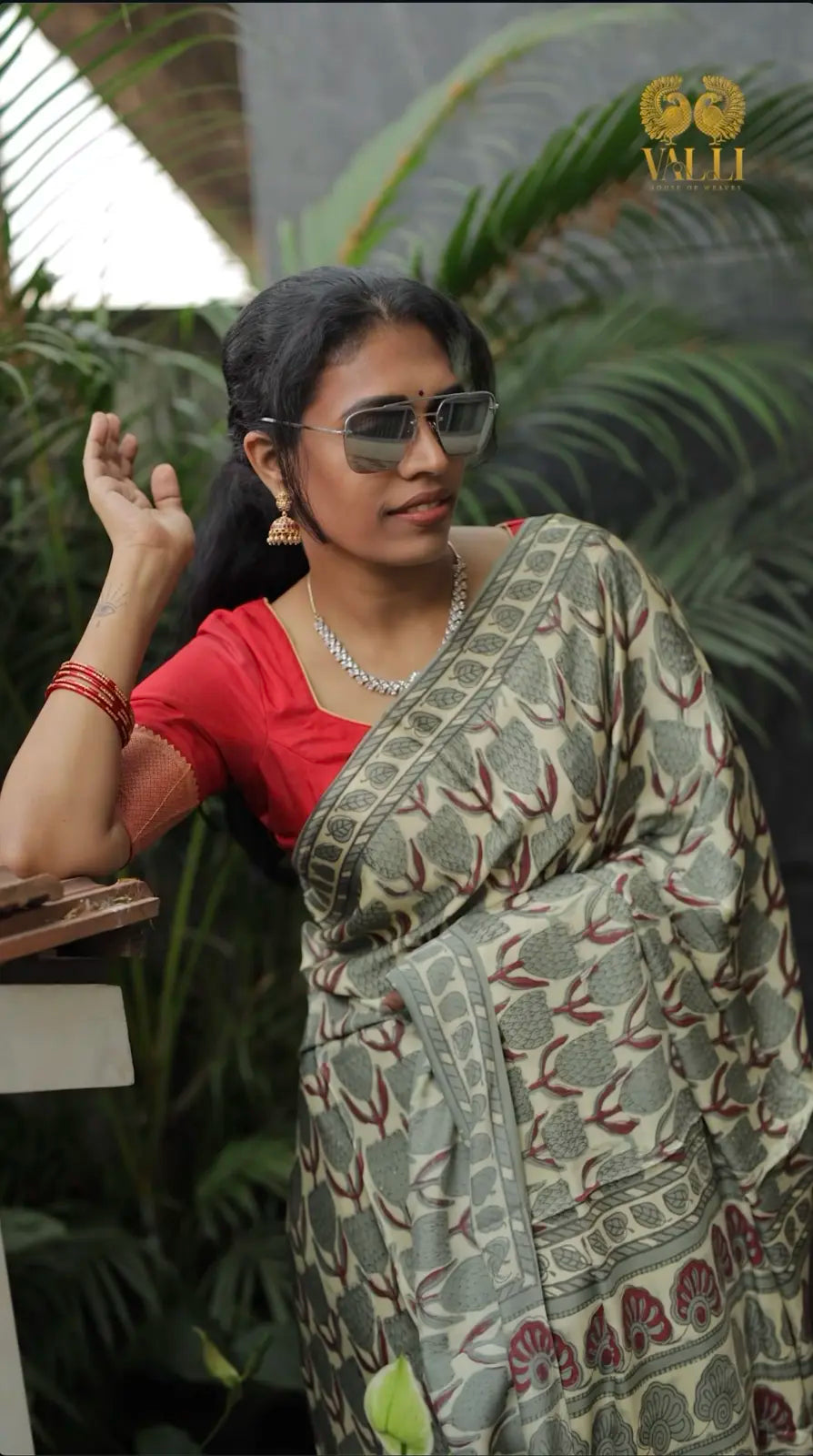 Ajrakh Modal Silk Saree grey flower 