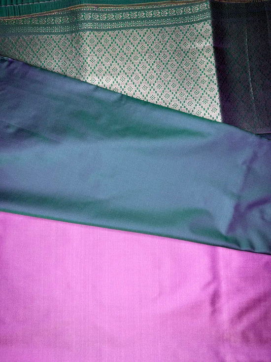 Kanchi Soft Silk Saree – Pastel Onion Pink with Teal Pillayar Katam Border